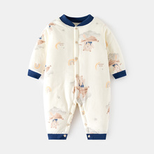 婴儿加棉加厚连体衣宝宝夹棉150克秋冬装哈衣对开爬服婴幼儿童衣