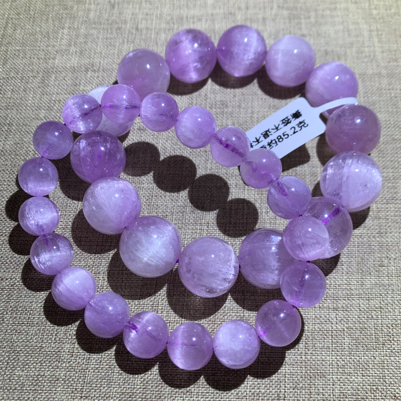 天然紫锂辉石手链男女冰种薰衣草蓝晶石手串强光猫眼珠紫锂辉水晶