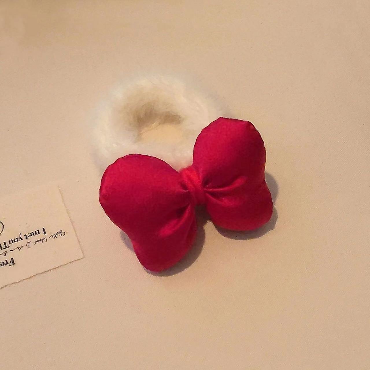 Sweet Girl Red Plaid Bow Hair Rope Girl Plush Hair Ring Headband Hair Band Bun Hair Ornament