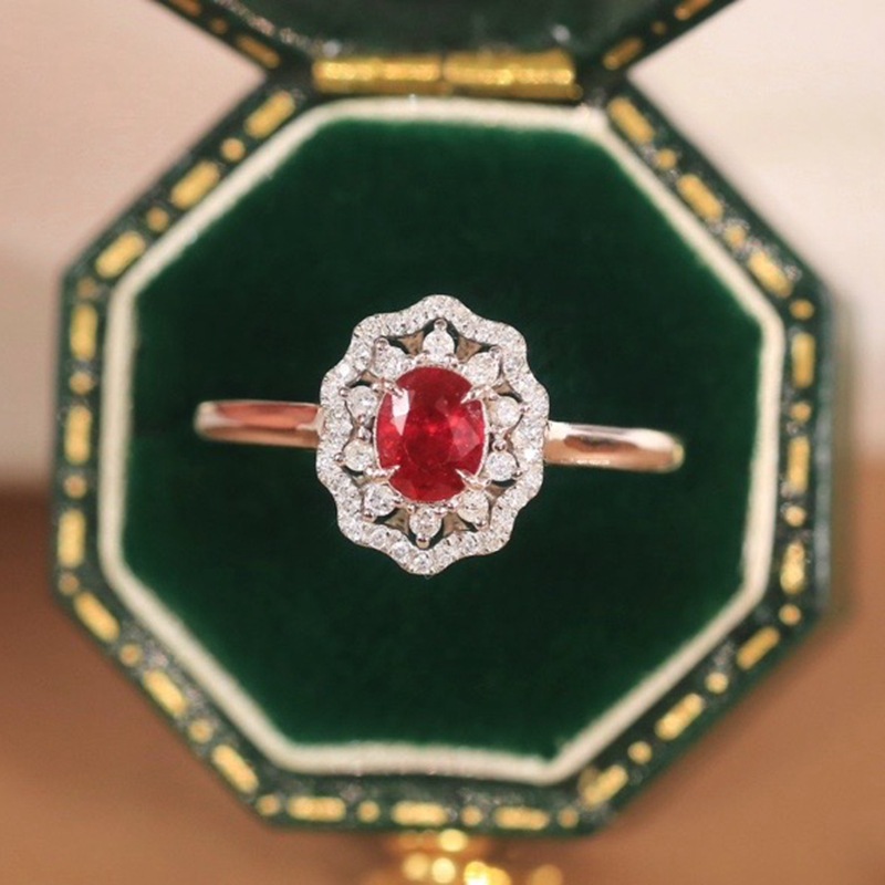 18k金天然红宝石南非钻石戒指au750真金真钻戒指红宝石60分钻17分