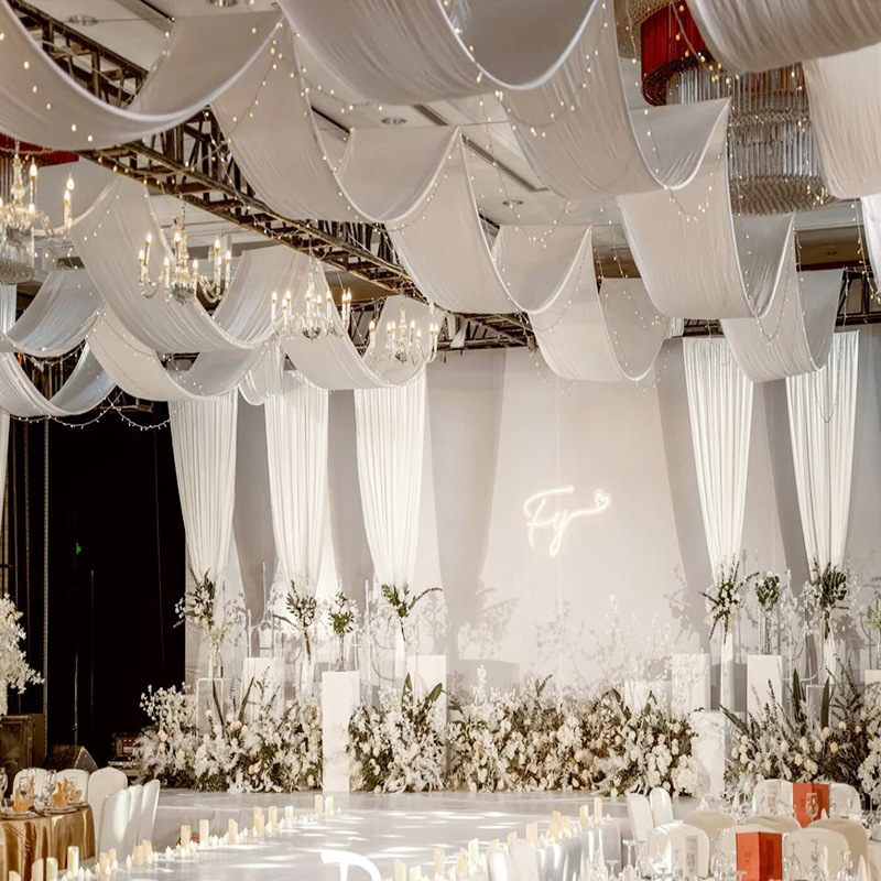 婚庆弹力布吊顶纱酒店舞台飘顶装饰纱幔布置韩式婚礼堂云顶布幔纱
