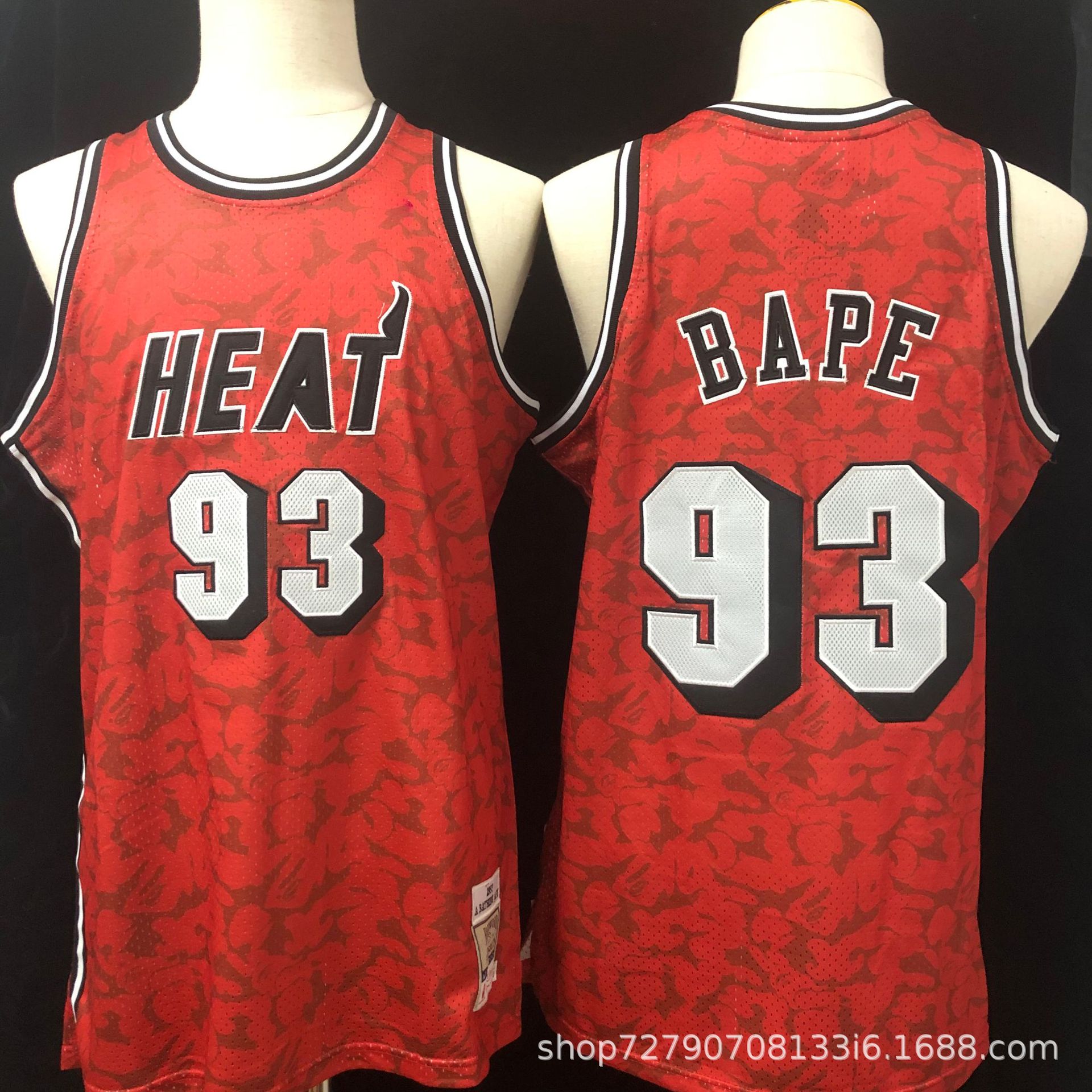 密绣版热火队93号红色球衣猿人头潮衣复古湖人队篮球服刺绣版