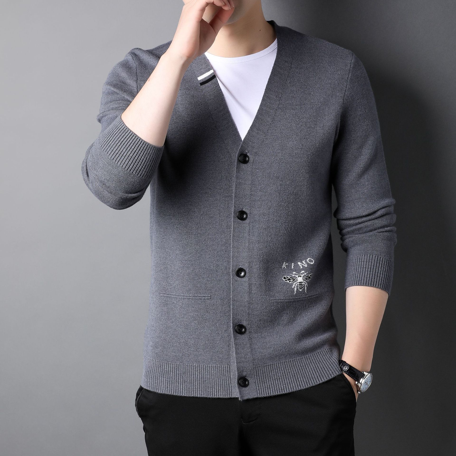 韩版中青年拉链毛衣新款男士针织衫开衫潮流时尚休闲宽松长袖上衣