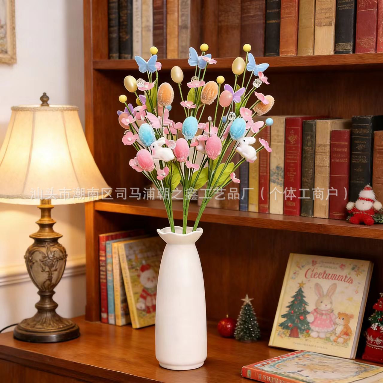 亚马逊热销复活节插枝 仿真蝴蝶浆果彩蛋装饰花 节日装饰假花