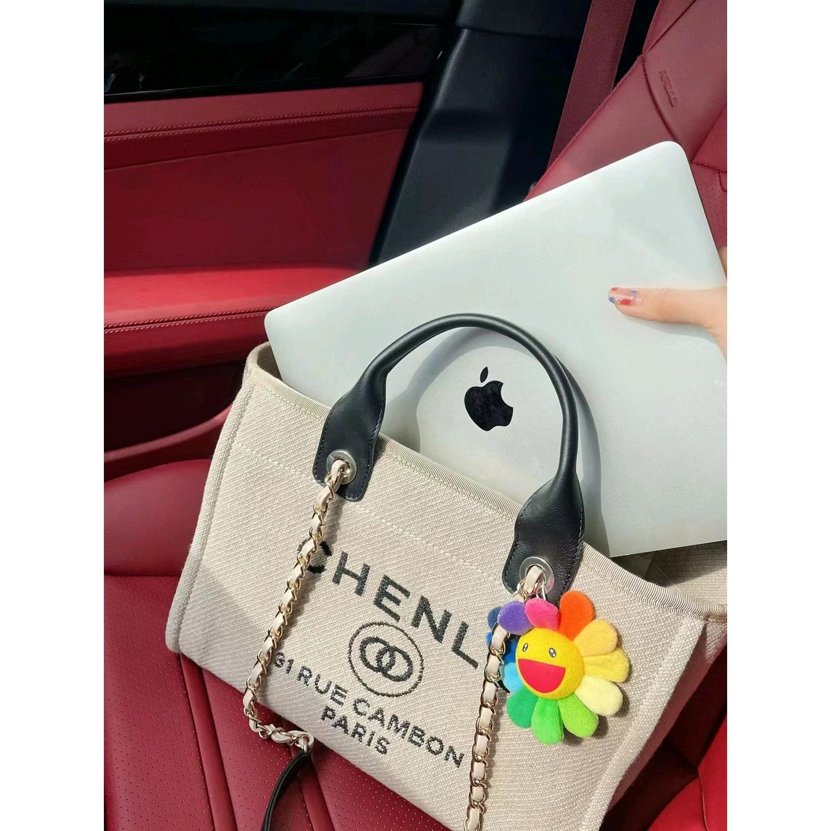 小香风手腕手提大包购物袋托特包单肩斜跨包高级感大容量帆布女包