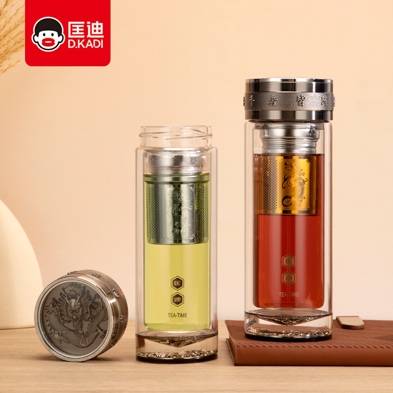 匡迪华象2268玻璃杯高硼硅水晶茶杯茶水分离礼品杯办公老板杯印刷