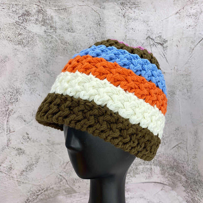 5成交1218草帽女可折叠海边时尚彩虹拼色渔夫帽子遮阳显脸小