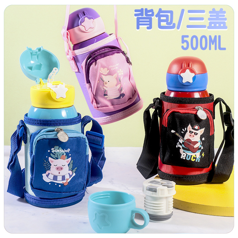 New Cartoon Deer 316 Stainless Steel Thermos Cup Children Portable Cloth Bag Bouncing Cup Student Water Cup