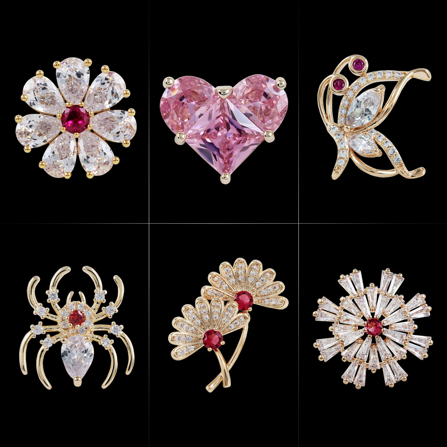 fresh plum blossom brooch women‘s high-grade exquisite suit zircon collar pin high-grade love anti-emptied safety pin wholesale