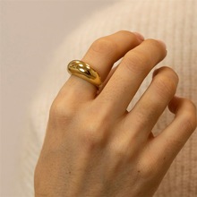 eManco欧美极简冷淡风光面戒指女 INS圆形弧面不锈钢气质指环批发