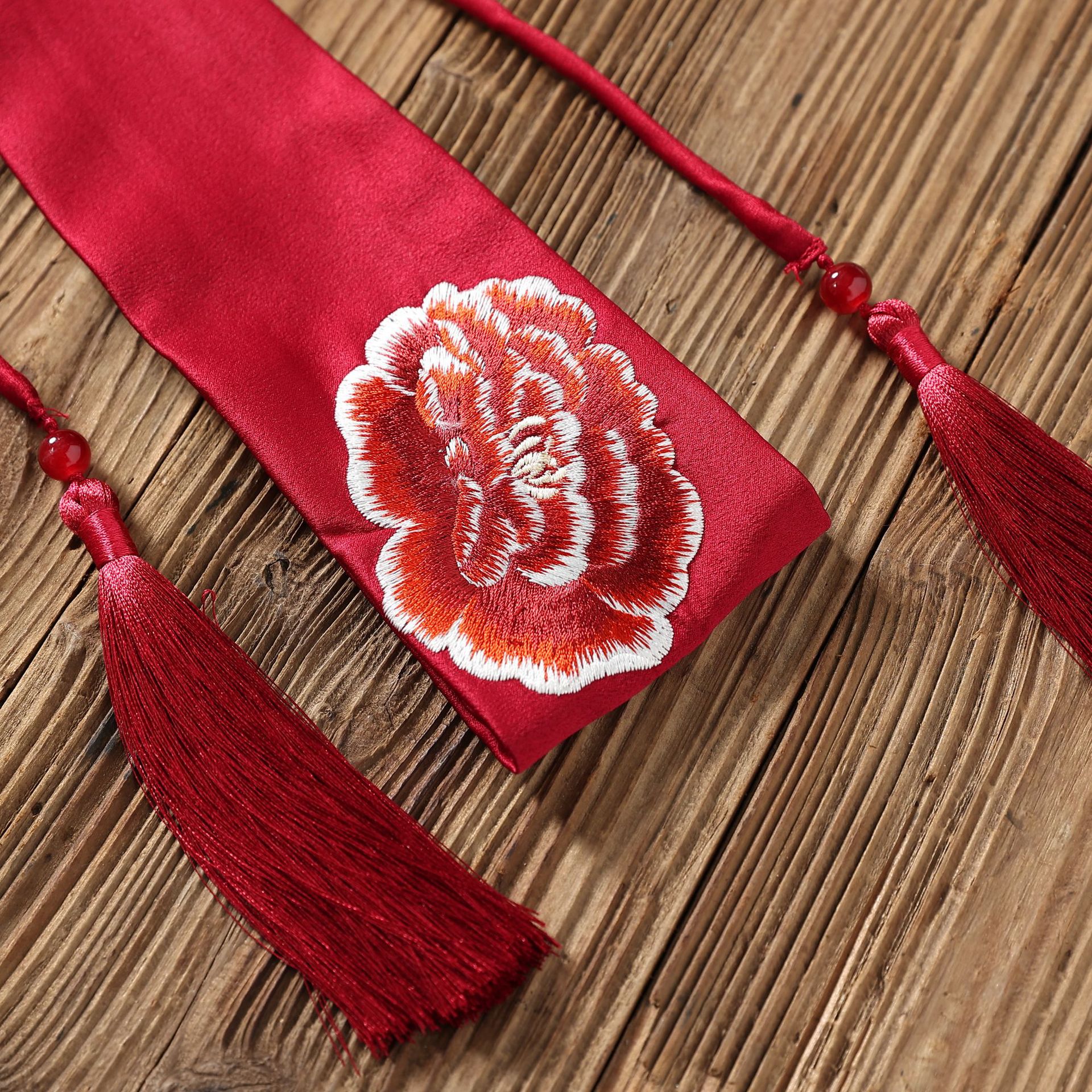 2022春夏新款国风时尚新中式国色牡丹双花刺绣腰封