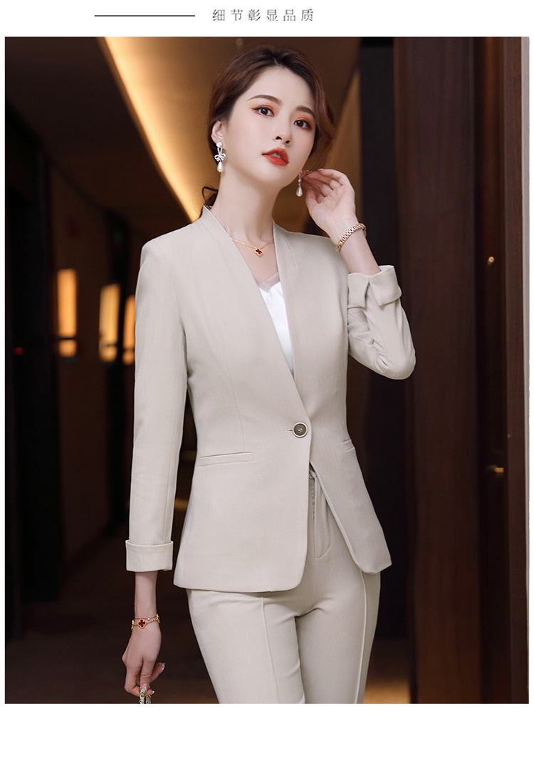 早秋时尚两件套女神范套装无领西装女气质职业装女士正装工作西服