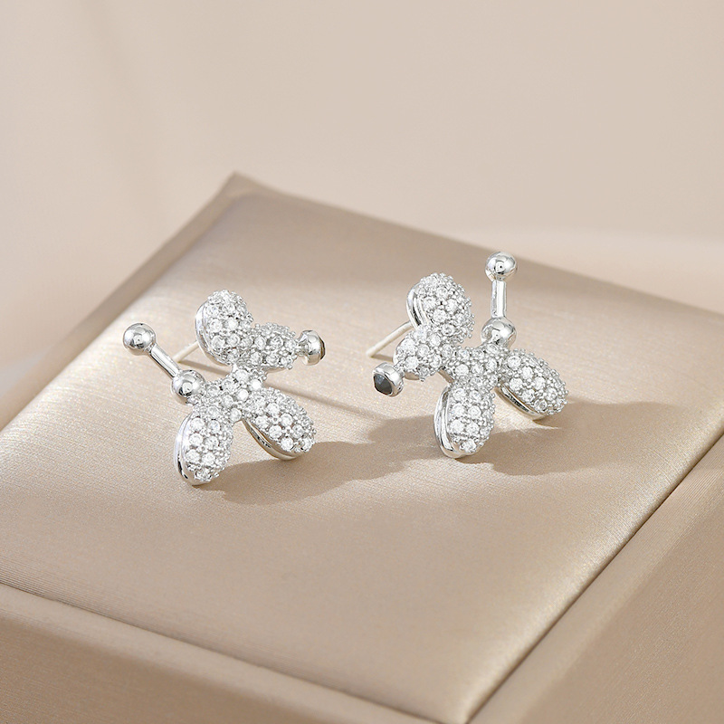 Korean-Style Chic and Unique Elegant Stud Earrings for Women Sterling Silver Needle High-Grade Full Diamond Fun Puppy Earrings All-Matching Earrings