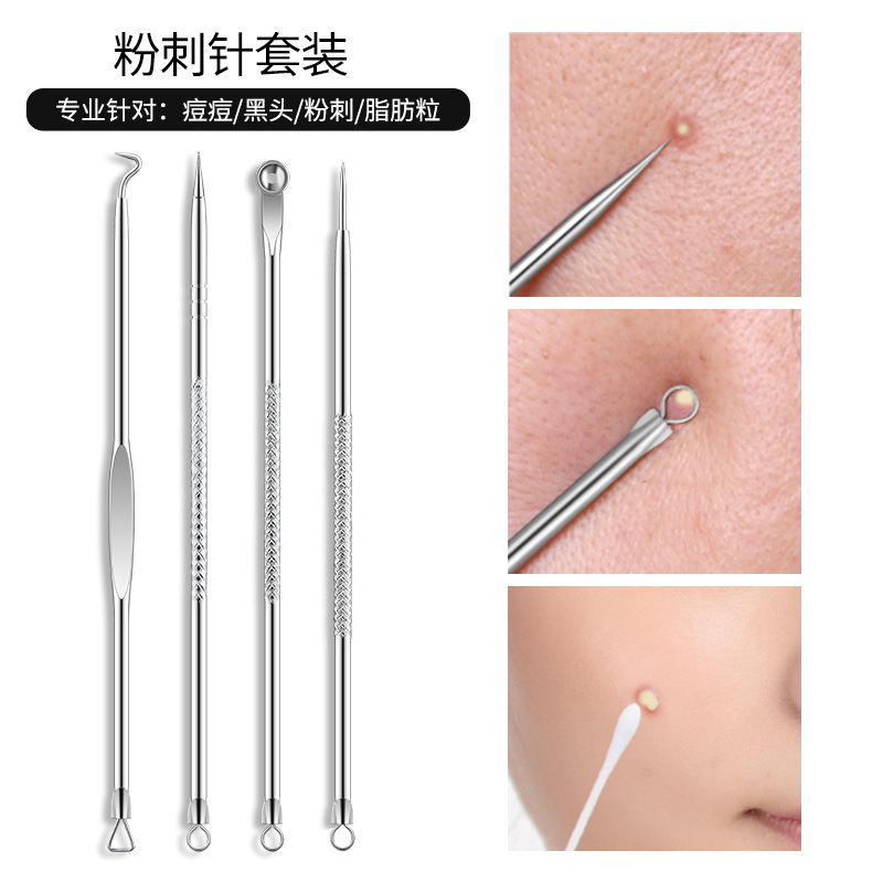 Pimple Pin 4-Piece Set Acne Needle Facial Beauty Makeup Double-Headed Pop Pimples Pick Blackhead Remover Beauty Tools Set