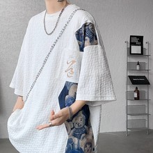 新中式男装t恤中国风短袖刺绣高级感工装夏季新款美式重磅五分袖