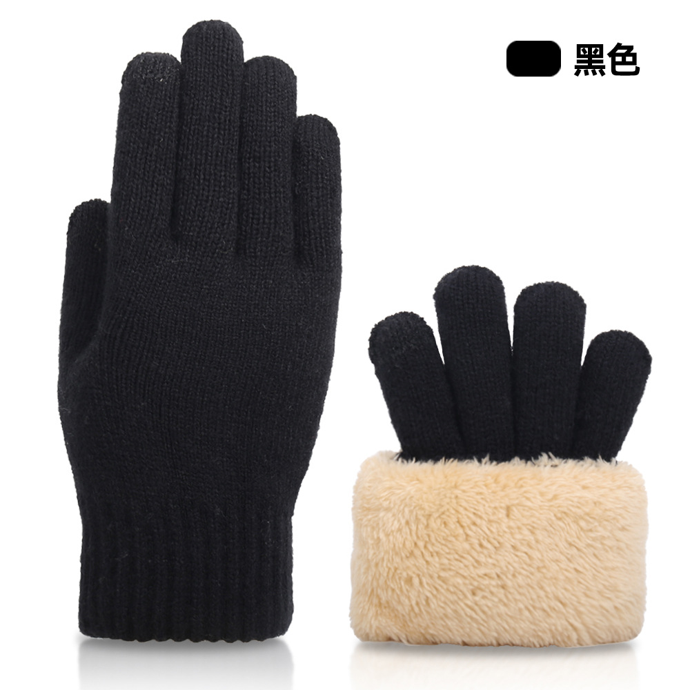 New Double-Layer Touch Screen Gloves Fall Winter Men Fleece-lined Winter Thickened Jacquard Warm Wool Knitted Gloves