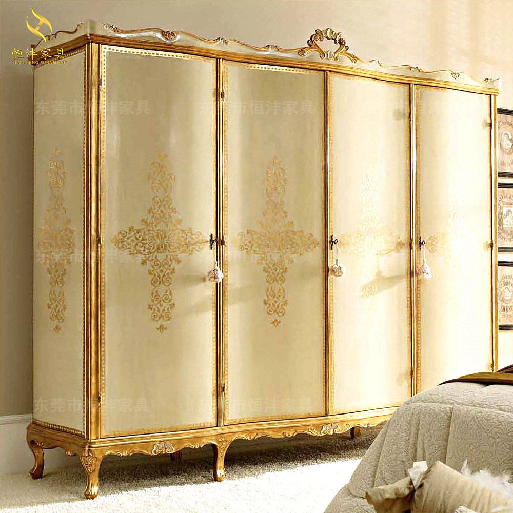 欧式金色四门衣柜卧室法式实木雕花大衣柜轻奢衣橱大户型别墅家具