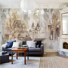 欧式复古沙发壁纸轻奢电视背景墙纸抽象建筑法式壁画卧室客厅墙布