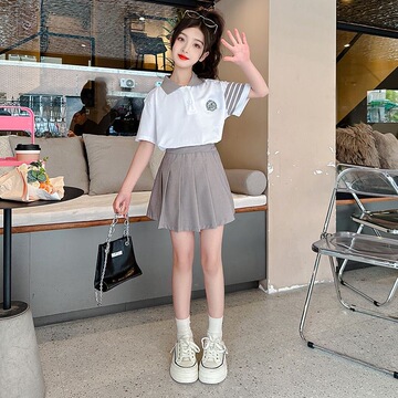 跨境外贸工厂直销学院风jk百褶裙中大儿童洋气学生制服夏短袖套装