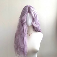 蕾丝紫色假发女全头套网红写真八字刘海大波浪卷发长发cos