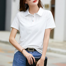 短袖T恤女设计感小众新款2022年夏季宽松白色棉POLO衫洋气上衣女