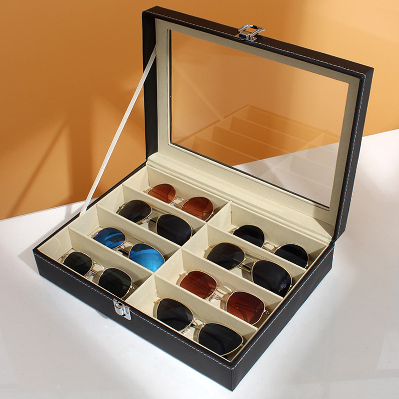 PU Leather Leather 8-Bit Sunglasses Storage Box Display Box Gift Box 8 Grid High-End Glasses Box Glasses Box Wholesale