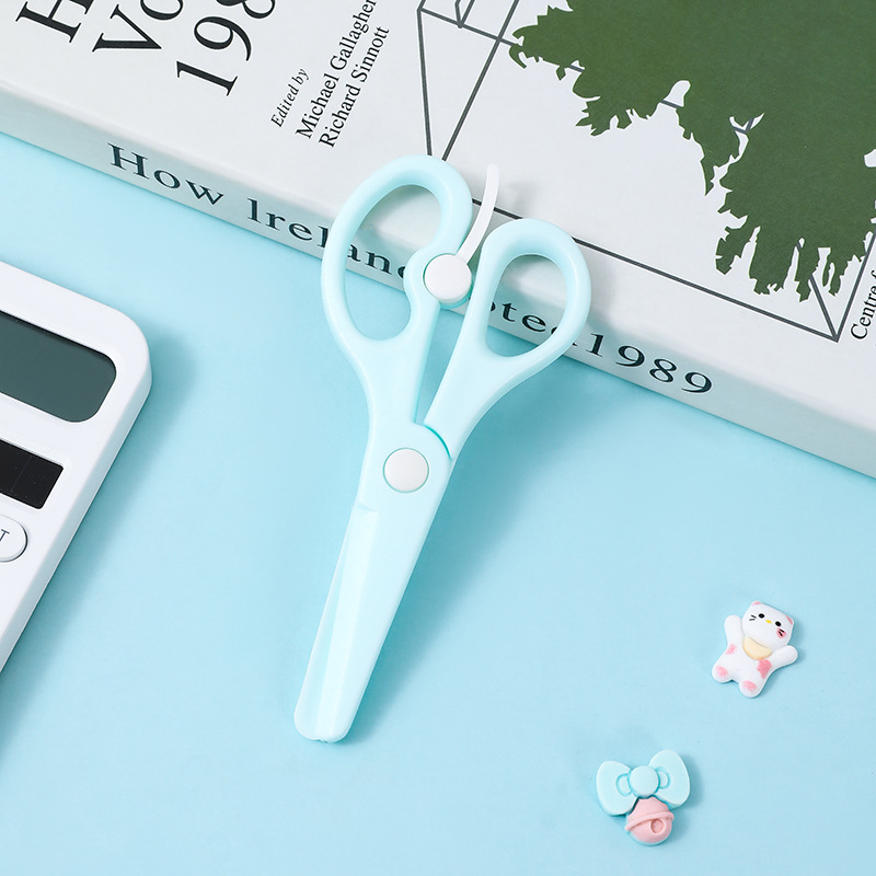 Kindergarten Children's Safety round Head Edging Scissors DIY Handmade Plastic Scissors Do Not Hurt Hands Rebound Labor-Saving Scissors