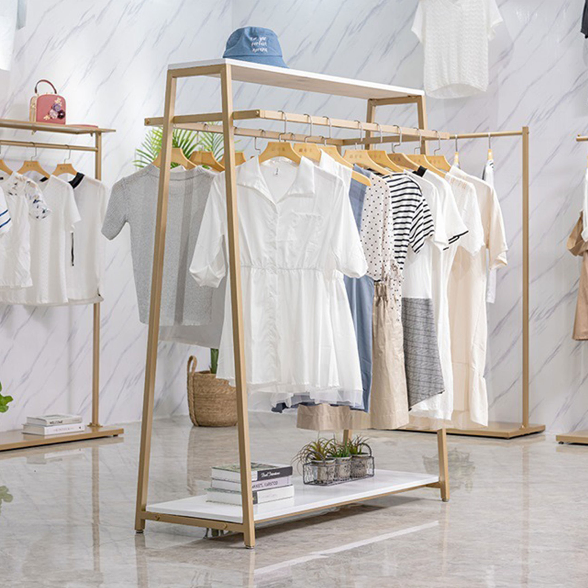 服装店展示架陈列架 简约衣架落地货架 男女装店服装架衣服展示架