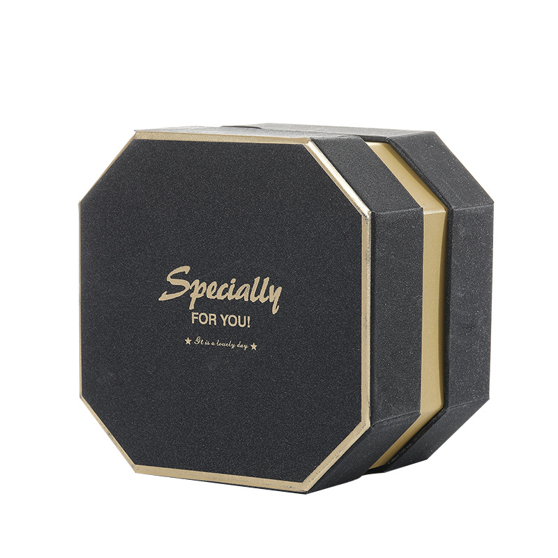 New Gift Box Black Gold Separate Packing Box Octagon Box Special Frosted Material Tiandigai Packing Boxes