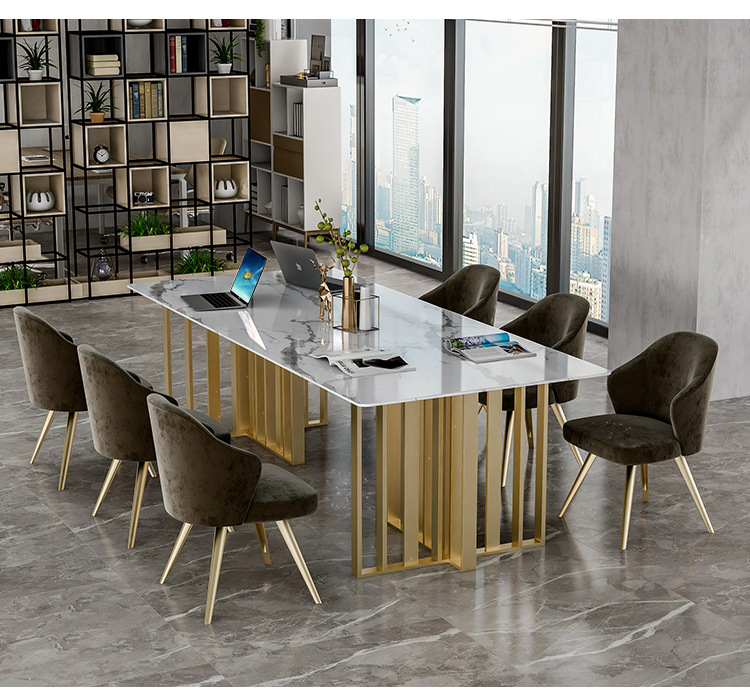 写字楼会议室大理石办公桌洽谈签约长条桌 酒店会所培训桌椅组合