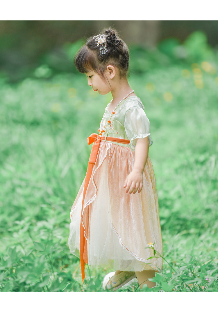 舒栗汉服女童夏薄款短袖古装超仙连衣裙花仙子女童襦裙儿童汉服