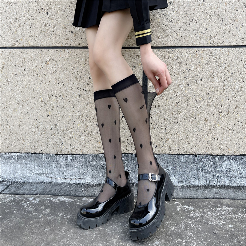 japanese love calf socks children cute slim-fit jk tube socks thin transparent stockings ins fashion overknee long boot