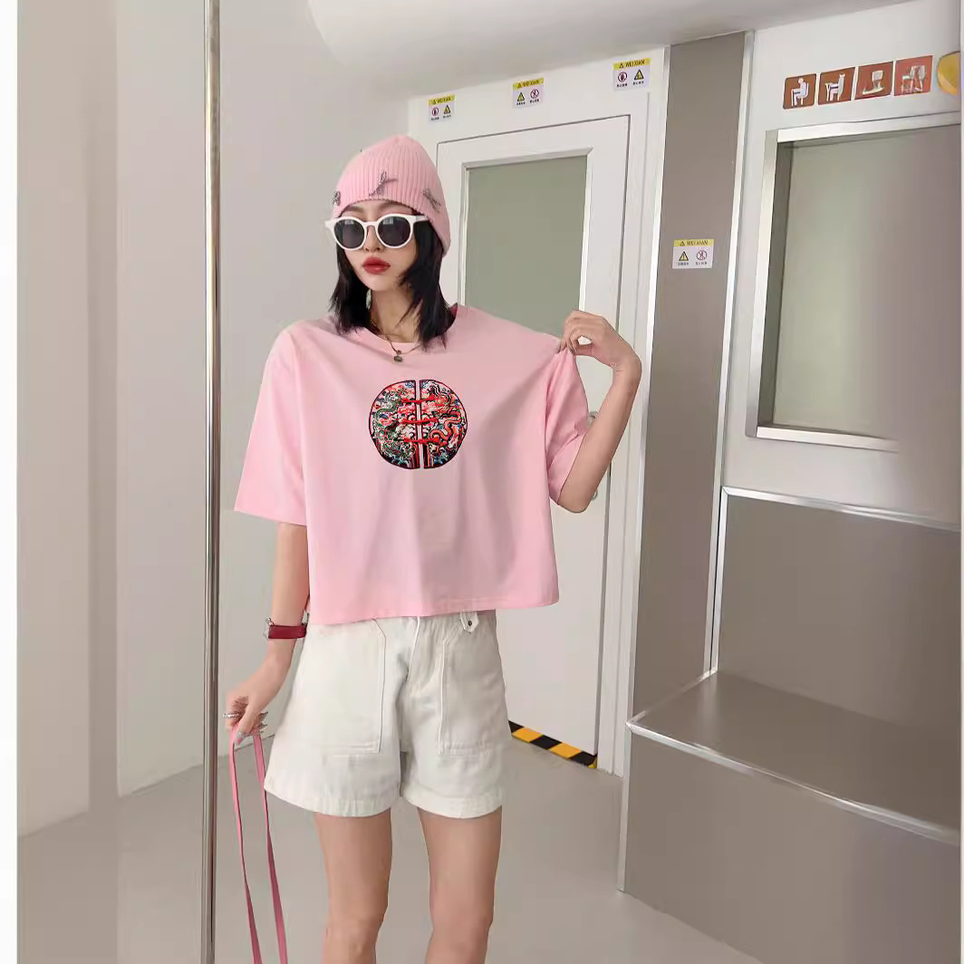 平价跑量款夏高品质奥戴尔高腰简约百搭休闲圆领即墨女士t恤短袖