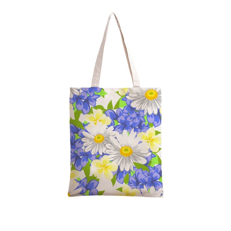 Cross-Border New Arrival Flower Canvas Bag Women's Printed Tote Bag Tote Bag Large Capacity Canvas Bag Shoulder Bag Wholesale