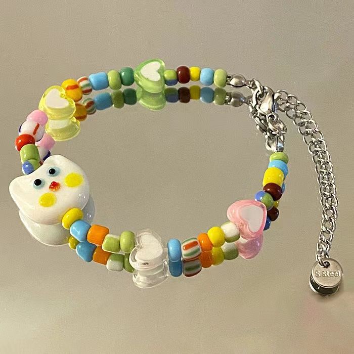 Cute Cartoon Cat Sweet Loving Heart Beaded Bracelet Female Summer Ins Special-Interest Design Girlfriends Couples Bracelet