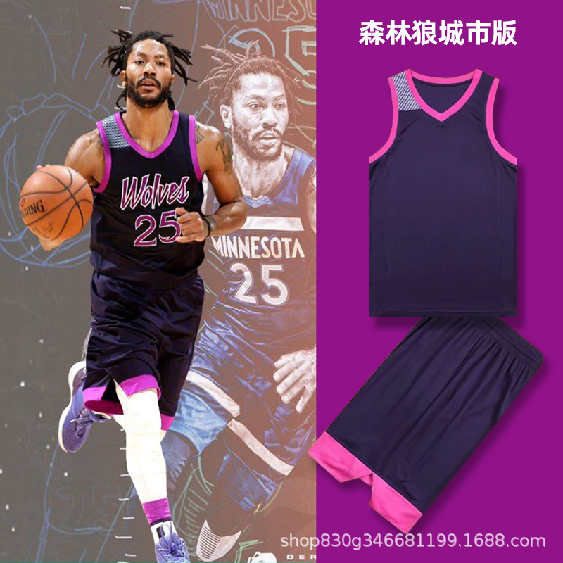 现货代发罗斯球衣森林狼城市版篮球服套装复古团队训练服男训练营