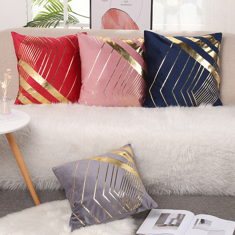 Nordic Simple Flannel Gilding Pillow Ins Bedroom Sofa Cushion Car Cushion Pillow Cover Foreign Trade Can Do