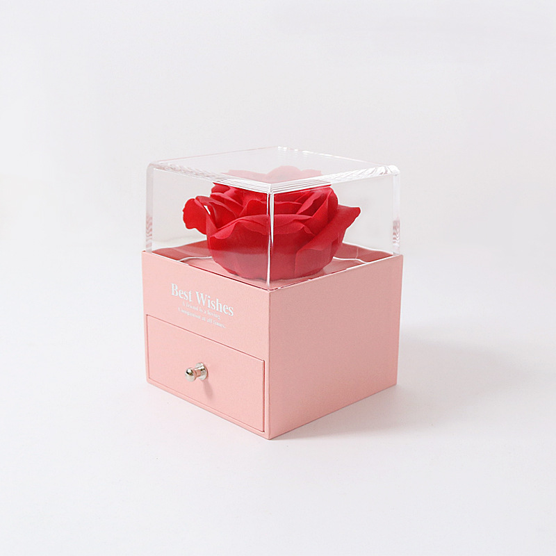 Single Flower Preserved Fresh Flower Rose Gift Box Drawer Acrylic Necklace Box Jewelry Box Bracelet Jewelry Box