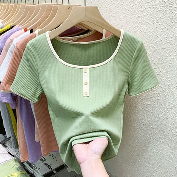 实拍薄荷绿色圆领短袖t恤女百搭ins超火韩版内搭夏季短款半袖上衣