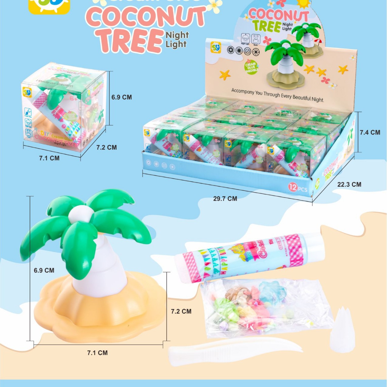 New Cross Mirror Creative Cartoon Coconut Tree Cute Table Lamp Student Children DIY Handmade Cream Glue Material Wholesale
