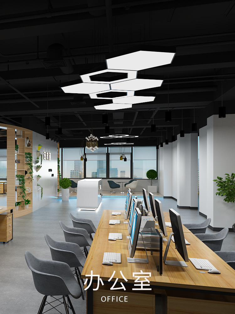 工业风吊灯六边形异形蜂巢窝造型灯创意办公室健身房网咖六角灯具