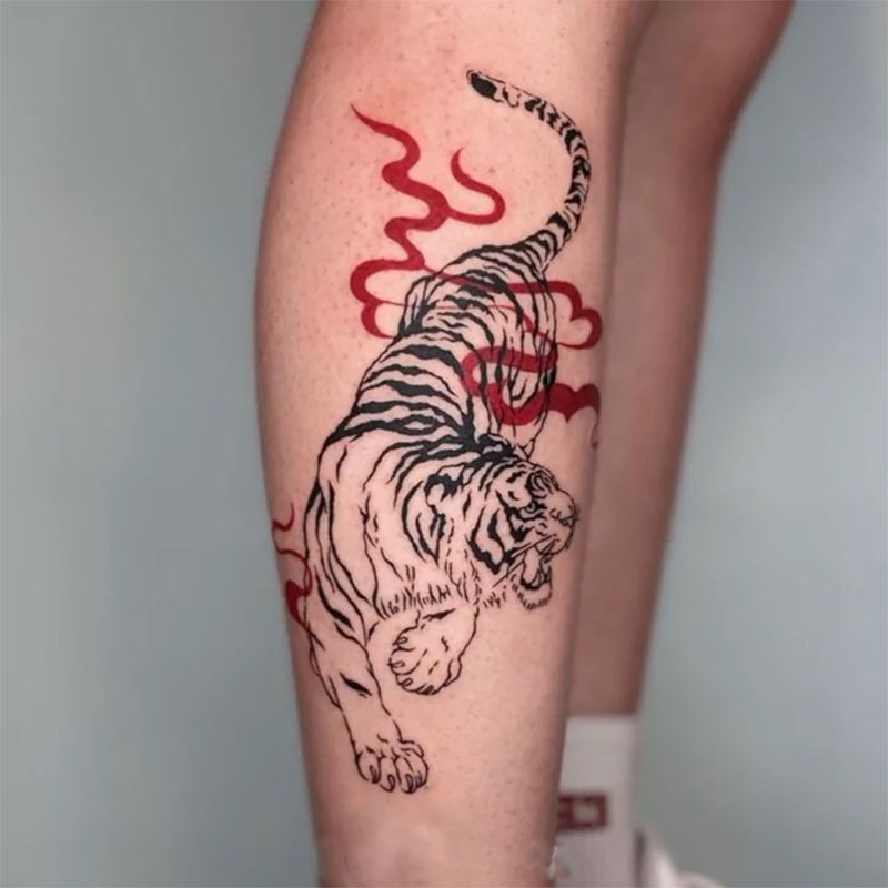 2张】下山虎线条纹身贴 霸气持久防水花臂男仿真刺青身体彩绘老虎
