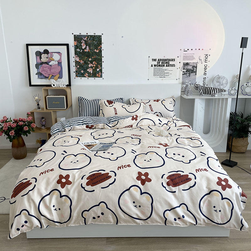 Wechat Live Streaming Delivery Washed Cotton Four-Piece Set Bed Sheet Quilt Cover Gift Bedding Dormitory Three-Piece Set Wholesale