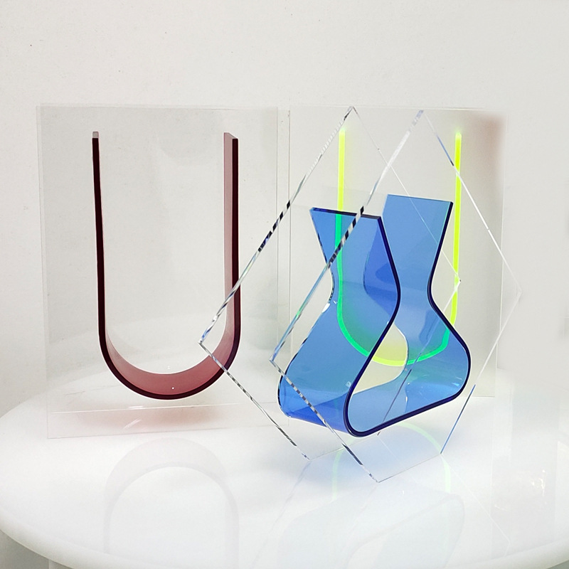 工厂定制亚克力彩色花瓶ins设计简易客厅插花器几何创意造形花瓶