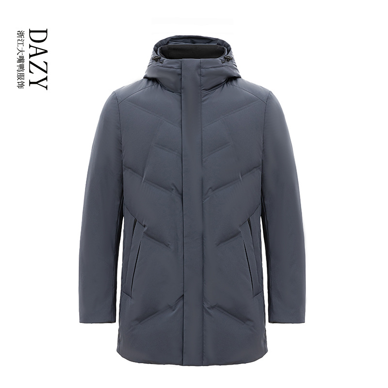 2021现货纯色连帽中长款外套商务日常冬季拉链休闲羽绒服-阿里巴巴