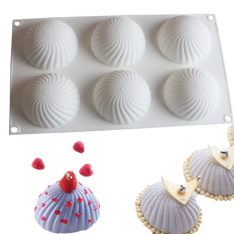 6-Piece Plate Semicircle Spiral Ice Cream Mousse Mold Steamed Stuffed Bun Christmas Hat Silicone Cake Mold Chocolate Mold