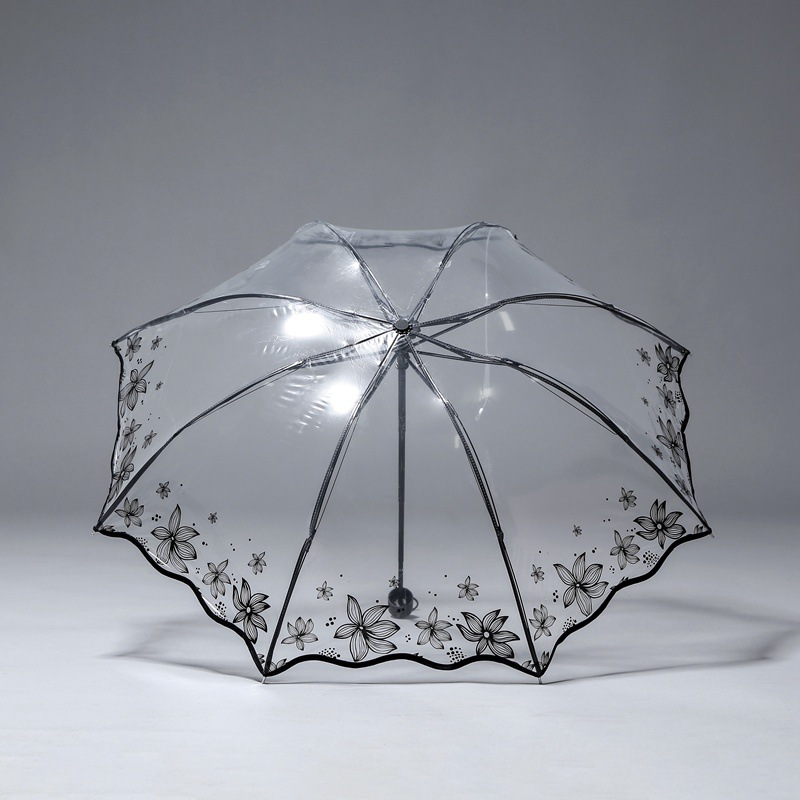 透明雨伞女折叠加厚ins可爱三折小清新白色塑料的全自动开网红伞