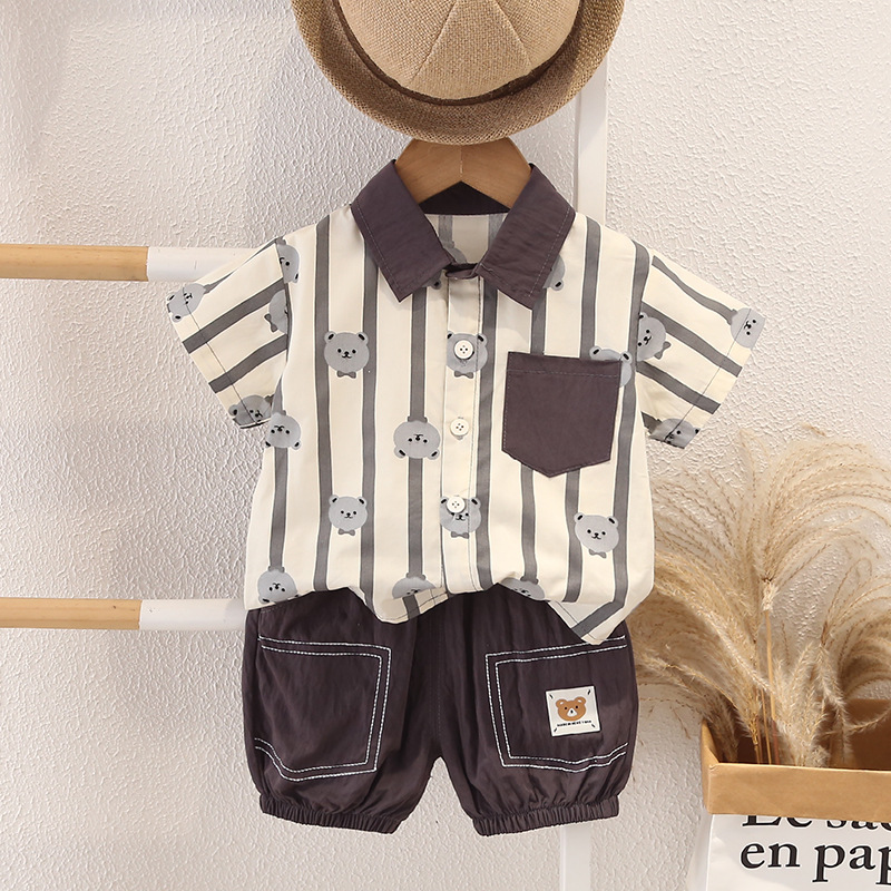 Boy Summer Clothing 2024 New Suit Children's Short Sleeve Children's Clothing Korean Summer Baby Short Sleeve Shorts Two-Piece Set