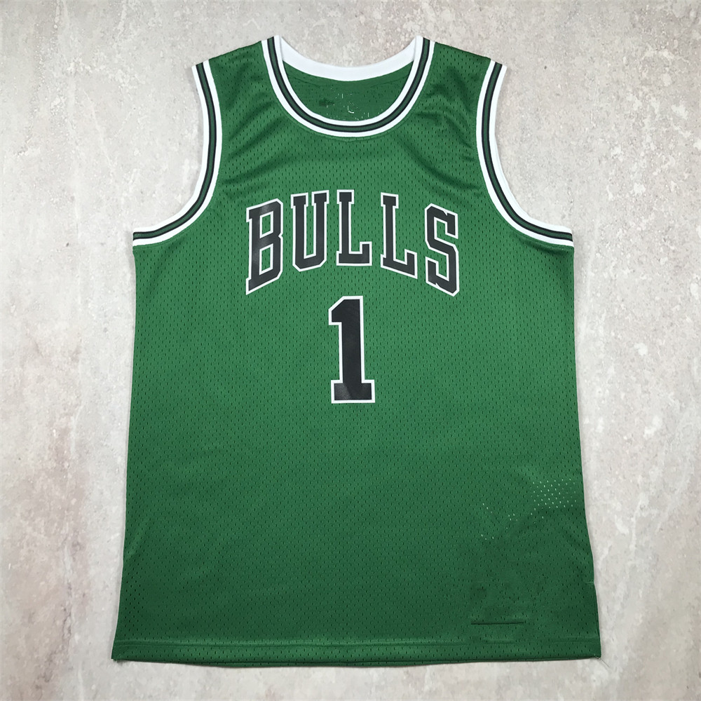 热压版篮球服公牛1号罗斯复古绿色rose nba basketball jersey 红
