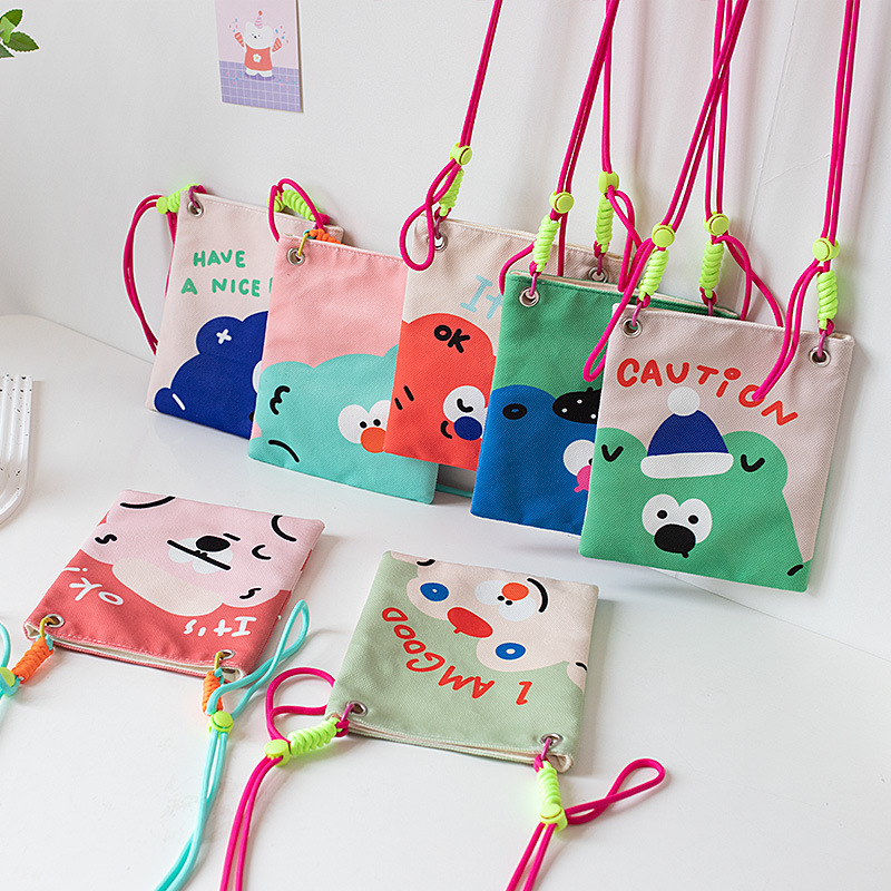 2024 Original Spring and Summer New Crossbody Bag Female Color Matching Macaron Stitching Children Cute Cartoon Small Cloth Bag